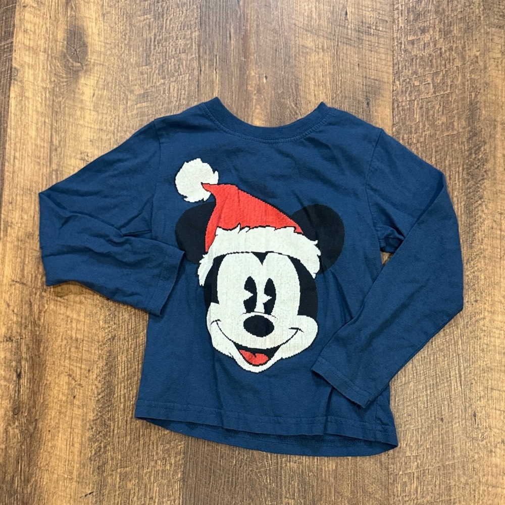 Disney Mickey Mouse Santa Christmas Long Sleeve Shirt Kids 4T Holiday Graphic T